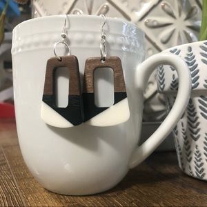 Rectangular color block wood and resin earrings